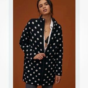 Anthro Field Flower XS 100% Wool Black & White Polka Dot Cardigan Sweater Coat